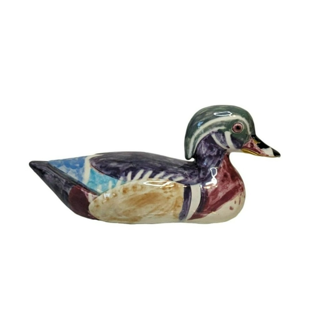Vintage Hand Painted Glazed Ceramic Pottery Duck Mallard Bird Figurine